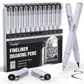 JusArt Fineliner Pens, Ultra Fine, Fine, Brush & Chisel, 12 Size, Waterproof Black Pigment Pen for Artists, Crafters, Illustration, Sketching, Writing, Journaling, Bible Note, Technical Drawing pens