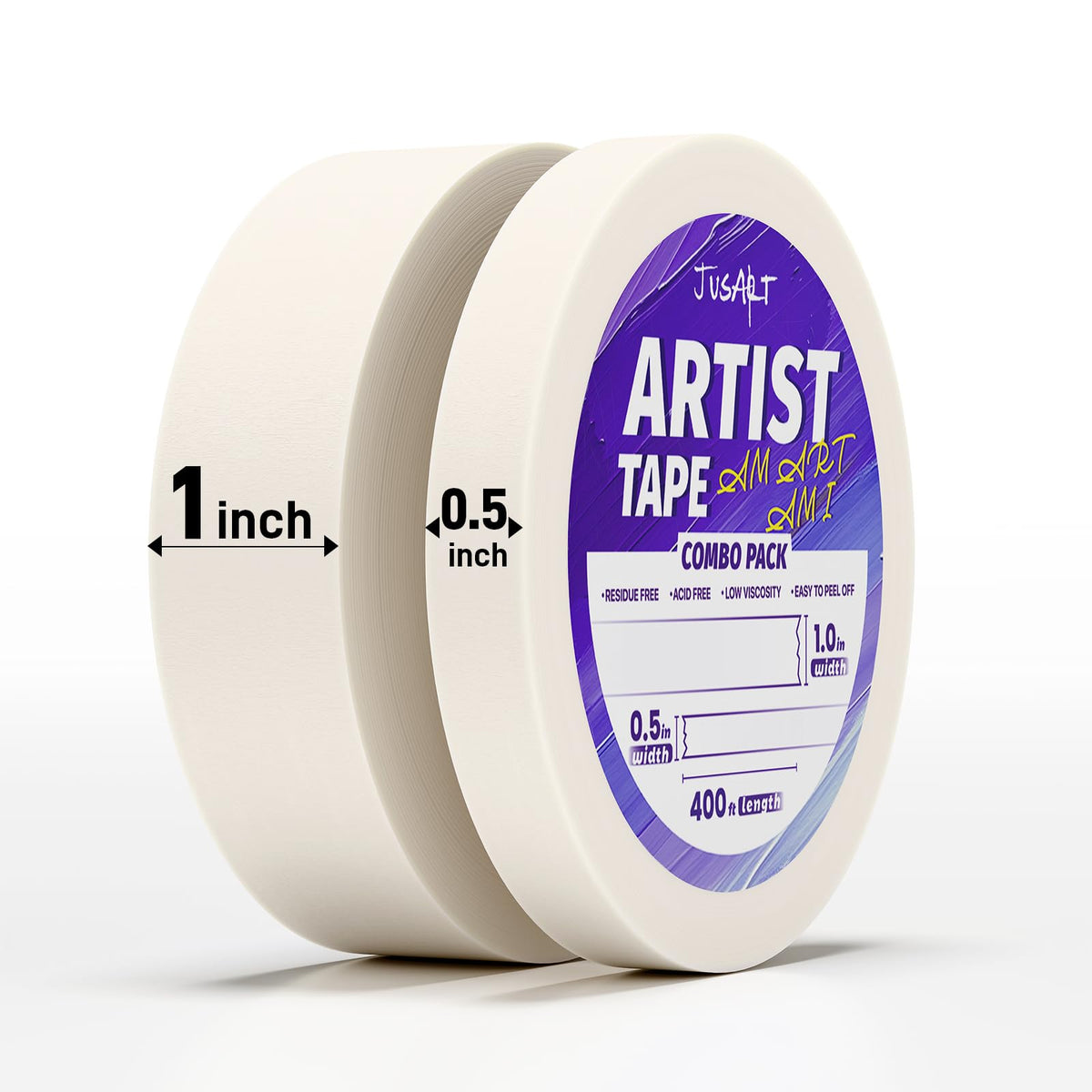 JusArt Artist Tape for Watercolor Paper, 1/2 inch and 1 inch Wide