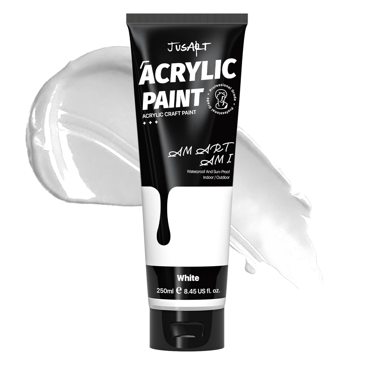 JusArt Acrylic Paint,Titanium White Paint Tubes 250ml(8.45 oz) Non-Toxic & Rich Pigment Craft Paints for Canvas Painting, Wood, Fabric, Stone, Ceramics, Art Supplies for Artists, Adults