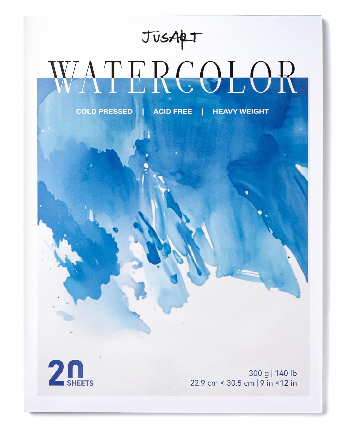 JusArt Watercolor Paper Pad 9"x12", 300gsm/140lb, Cold Press Water Color Paper, Acid-Free, for Wet & Dry Media, Watercolor, Gouache & Sketching, 20 Sheets, Perfect for Artists