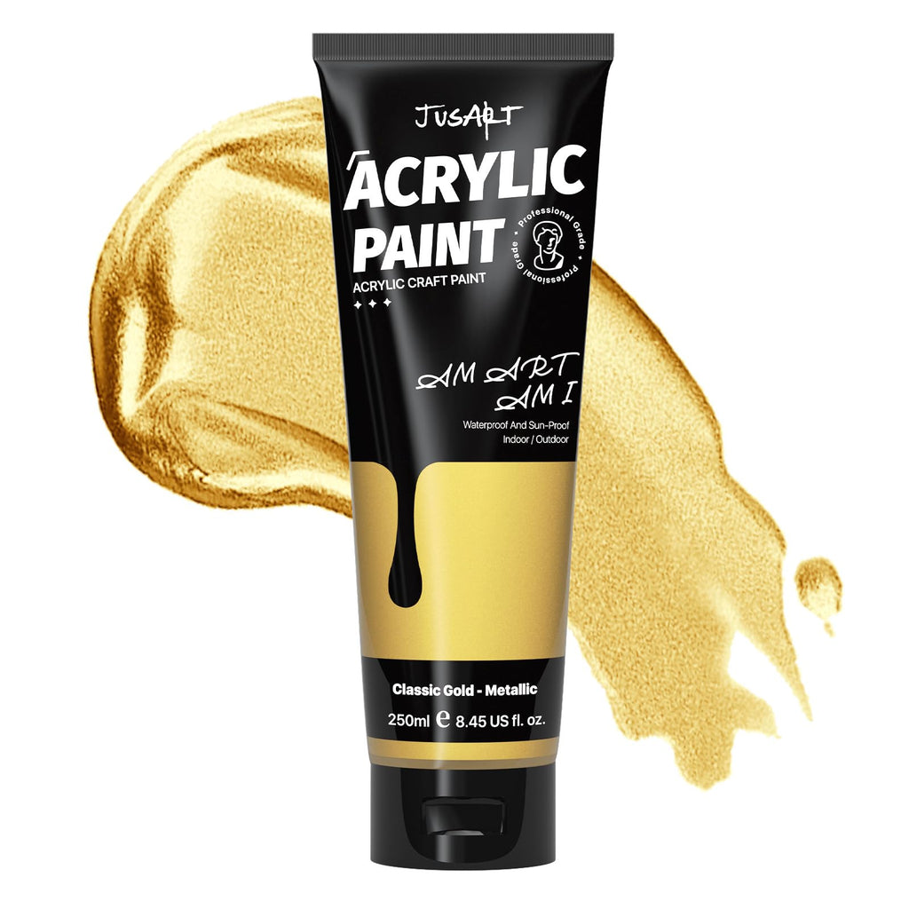 JusArt Acrylic Paint Metallic Gold Tubes(250ml, 8.45oz)