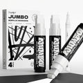 JusArt 4 Pcs White Jumbo Poster Marker Set, 15mm Wide Tip and 0.7mm Fine Tip, Acrylic Paint Markers for Rock, Fabric, Glass, Metal, Wood