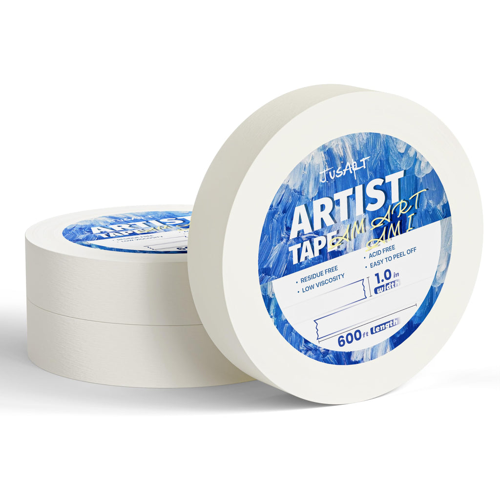 JusArt 3 Packs Artist Tape for Watercolor Paper, 1 inch Wide Total 600FT Long, White Art Tape,Masking Tape for Masking, Drafting and Painting, Acid Free, Low Tack