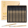 JusArt Detail Paint Brushes Set, 12 PCS Fine Tip Model Miniature Paint Brushes for Fine Detailing - Acrylic, Watercolor, Oil, Models, Rock Painting & Paint by Number - Triangular Handles (Wood)