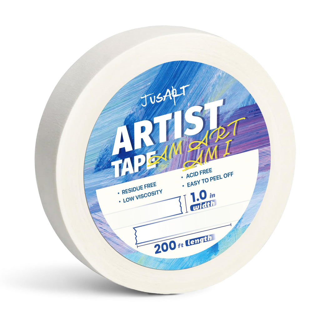 JusArt Artist Tape for Watercolor Paper, 1 inch Wide 200 FT Long, White Art Tape,Masking Tape for Masking, Framing and Painting, Acid Free, Low Tack