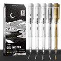 JusArt White Pen, Gold Pens & Silver Pen with 0.4mm, 0.5mm & 1.0mm Assorted Tips, Opaque Ink Pens for Black Paper, Journaling & DIY Crafts, Ideal Drawing Pens for Artists & Art Supplies, 5 Pack