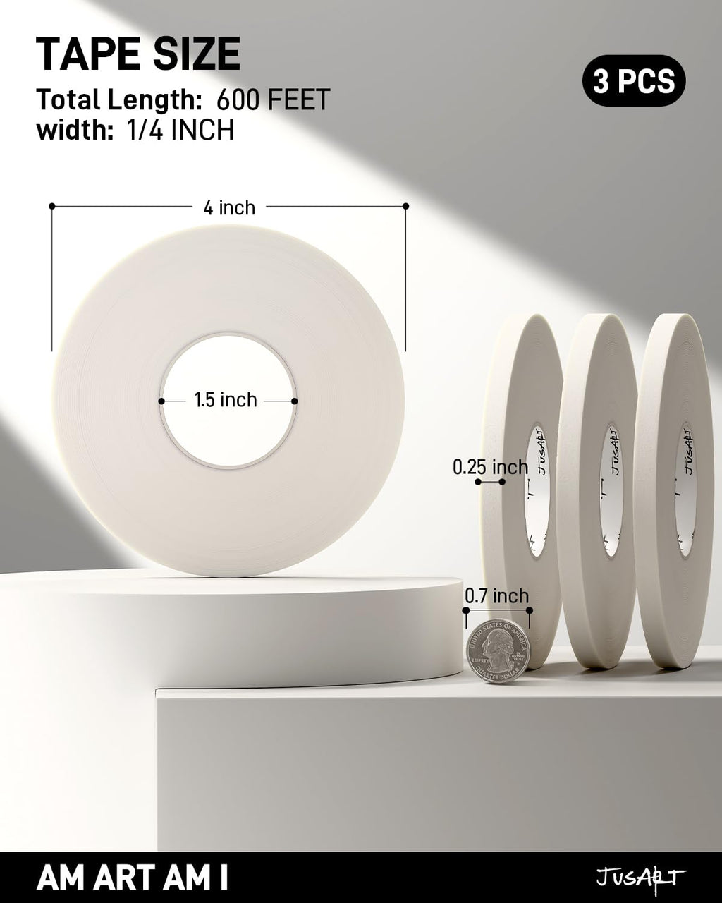 JusArt 3 Pack Artist Tape for Watercolor Paper, 1/4 inch Wide