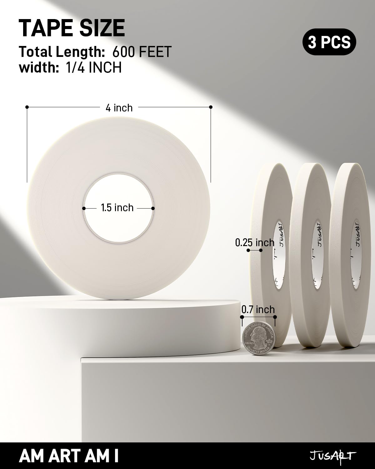 JusArt 3 Pack Artist Tape for Watercolor Paper, 1/4 inch Wide