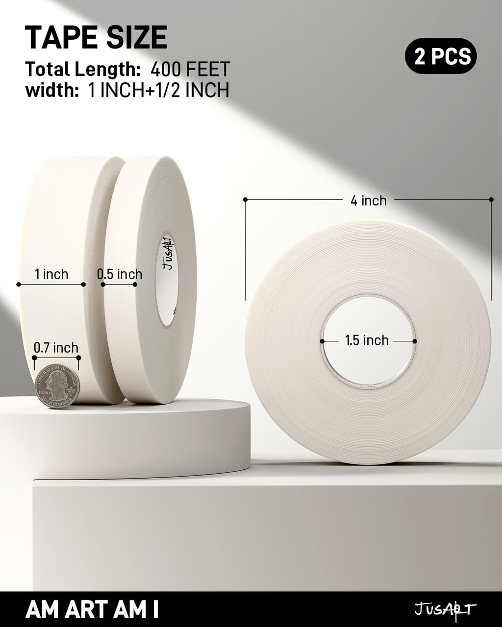 JusArt Artist Tape for Watercolor Paper, 1/2 inch and 1 inch Wide