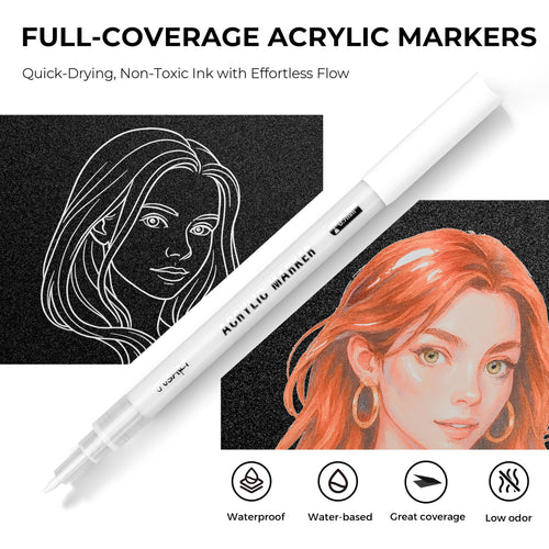 JusArt 3 Pack White Permanent Markers, 0.7mm Fine Point Acrylic Paint Pens for Rock Painting, Art Projects, Ceramic, Glass, Wood, Metal, Fabric, DIY, Ideal White Acrylic Marker for Art Supplies