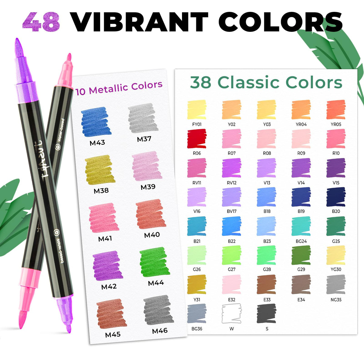 JusArt 48 Colors Acrylic Paint Markers Set with Canvas Bag, Dual Tips with Brush Tip & Fine Tip, No-Bleed, Waterproof, Non-Toxic & Odorless Paint Pens for Rock, Egg, Wood, Canvas, Ceramic, DIY