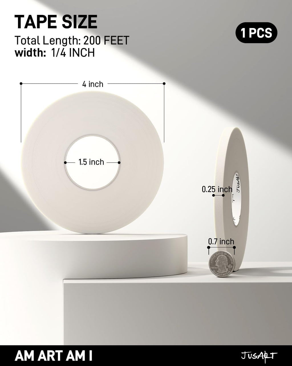 JusArt Artist Tape for Watercolor Paper, 1/4 inch Wide 200FT Long
