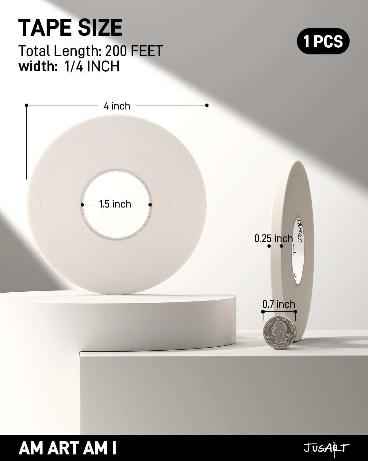 JusArt Artist Tape for Watercolor Paper, 1/4 inch Wide 200FT Long