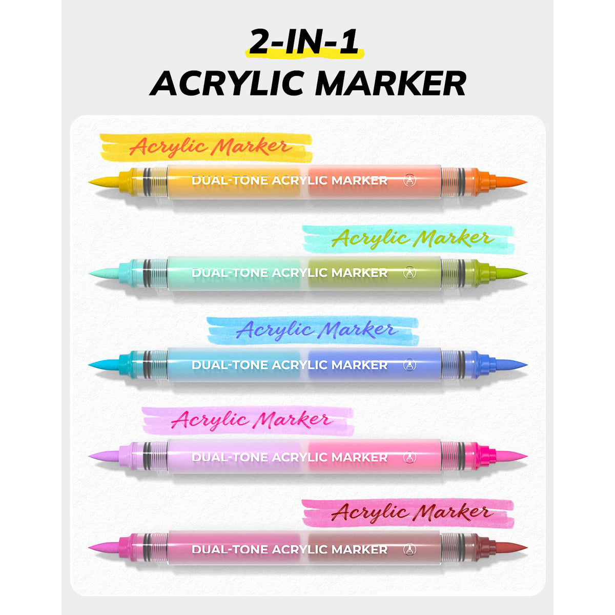 JusArt Acrylic Paint Markers, 72 Colors Brush Tip Acrylic Marker Set, 36 Dual-Tip Water-Based No-Bleed Markers with Automatic Ink Control for Wood, Rock, Fabric, Canvas, Glass, Metal,DIY Crafts