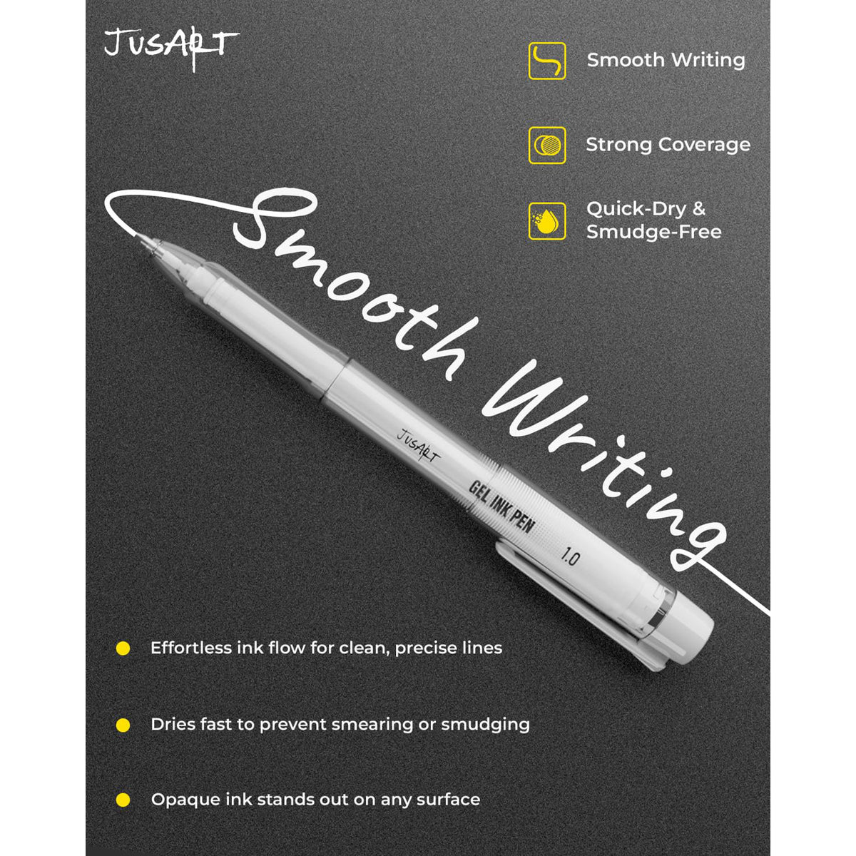 JusArt White Pen, Gold Pens & Silver Pen with 0.4mm, 0.5mm & 1.0mm Assorted Tips, Opaque Ink Pens for Black Paper, Journaling & DIY Crafts, Ideal Drawing Pens for Artists & Art Supplies, 5 Pack