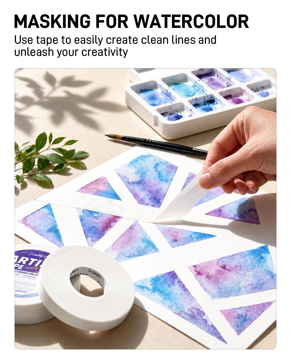 JusArt Artist Tape for Watercolor Paper, 1/2 inch and 1 inch Wide