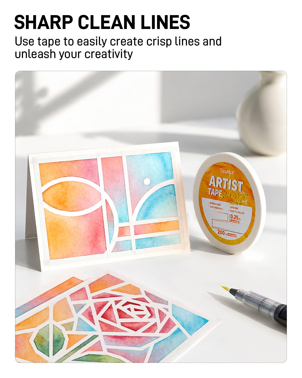 JusArt Artist Tape for Watercolor Paper, 1/4 inch Wide 200FT Long