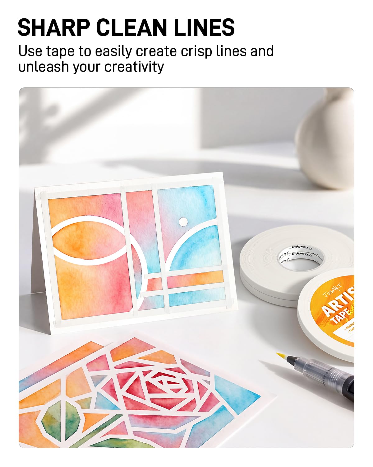 JusArt 3 Pack Artist Tape for Watercolor Paper, 1/4 inch Wide