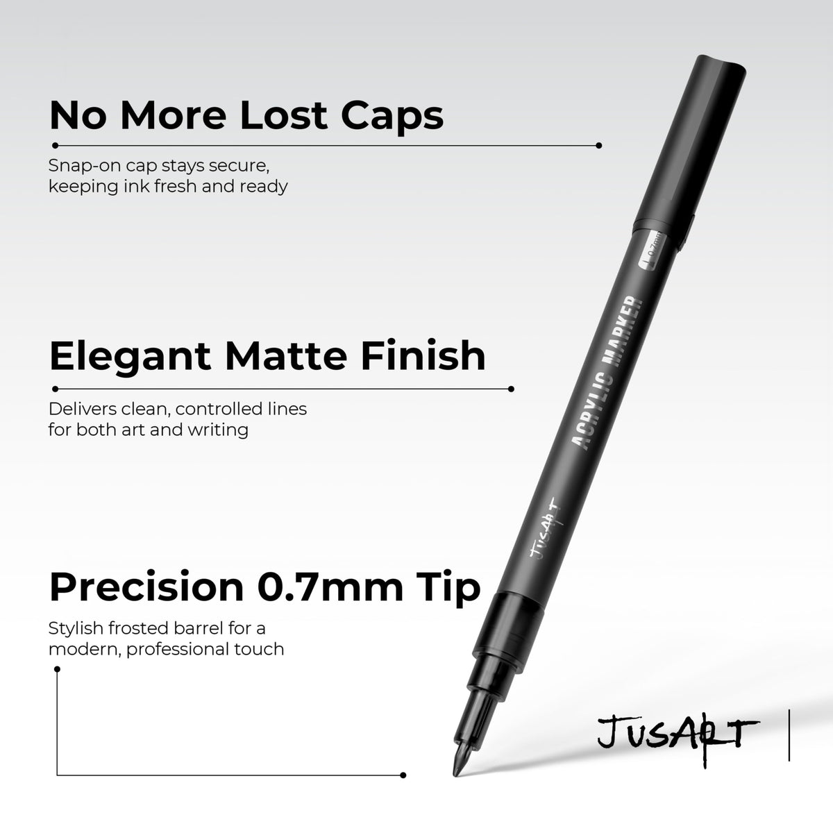JusArt 3 Pack Black Permanent Markers, 0.7mm Fine Point Acrylic Paint Pens for Rock Painting, Art Projects, Ceramic, Glass, Wood, Metal, Fabric, DIY, Ideal White Acrylic Marker for Art Supplies