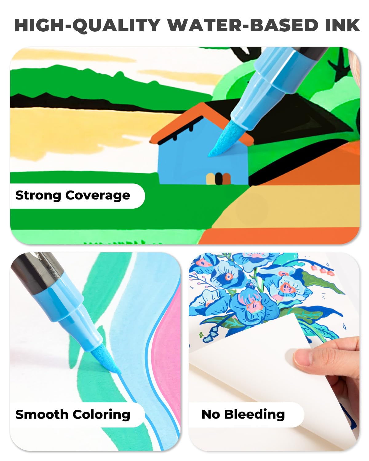 JusArt 72 Colors Acrylic Paint Markers Set with Canvas Bag, Dual Tips with Brush Tip & Fine Tip, No-Bleed, Waterproof, Non-Toxic & Odorless Adult Paint Pens for Rock, Egg, Wood, fabric, Glass, DIY