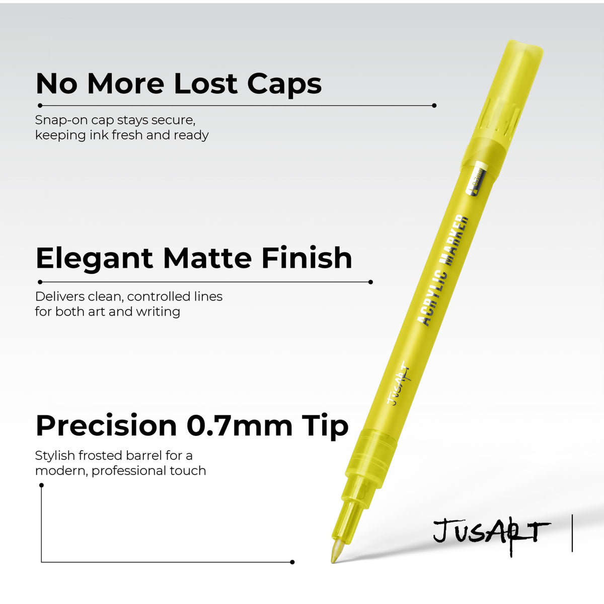 JusArt 3 Pack Gold Permanent Markers, 0.7mm Fine Point Acrylic Paint Pens for Rock Painting, Art Projects, Ceramic, Glass, Wood, Metal, Fabric, DIY, Ideal White Acrylic Marker for Art Supplies