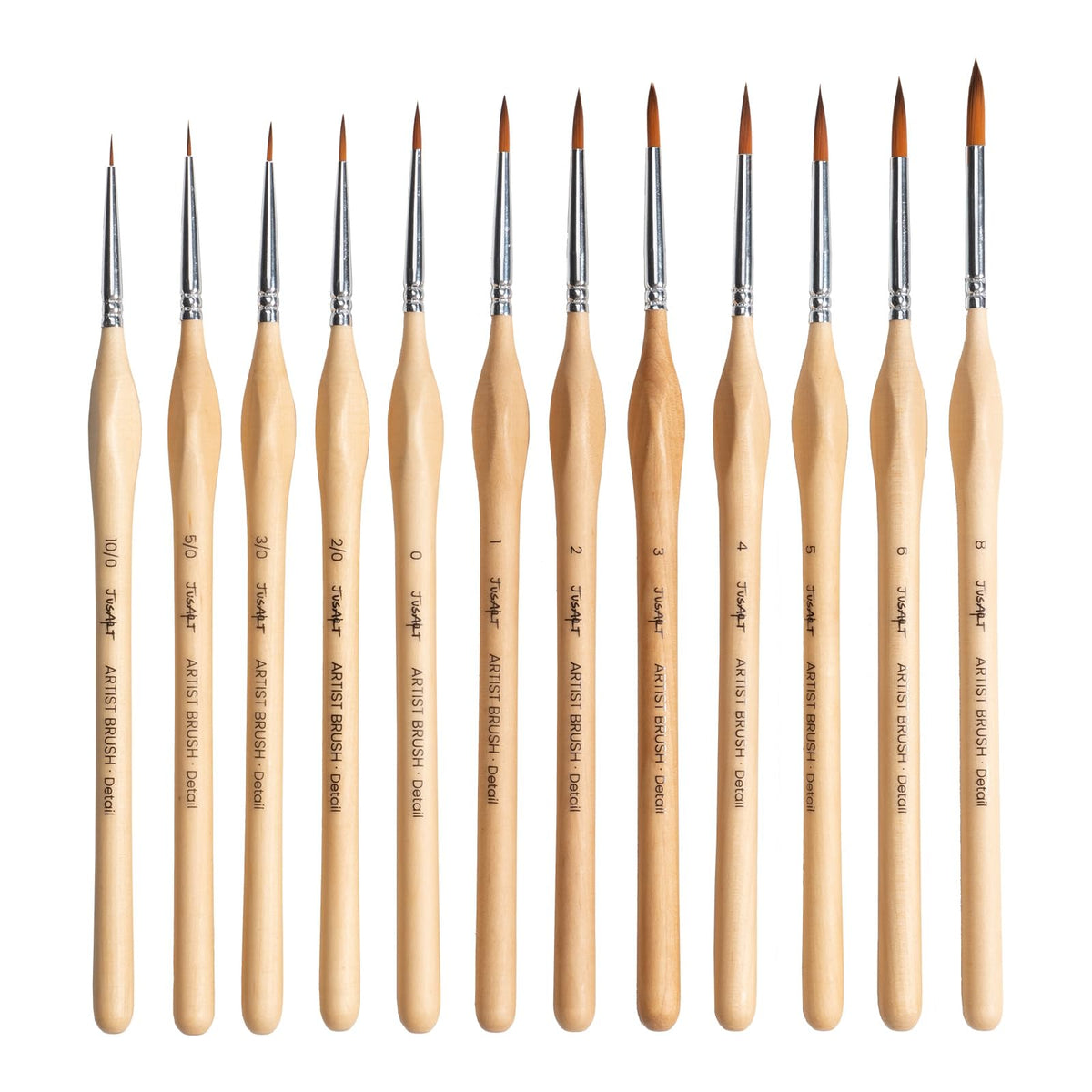 JusArt Detail Paint Brushes Set, 12 PCS Fine Tip Model Miniature Paint Brushes for Fine Detailing - Acrylic, Watercolor, Oil, Models, Rock Painting & Paint by Number - Triangular Handles (Wood)