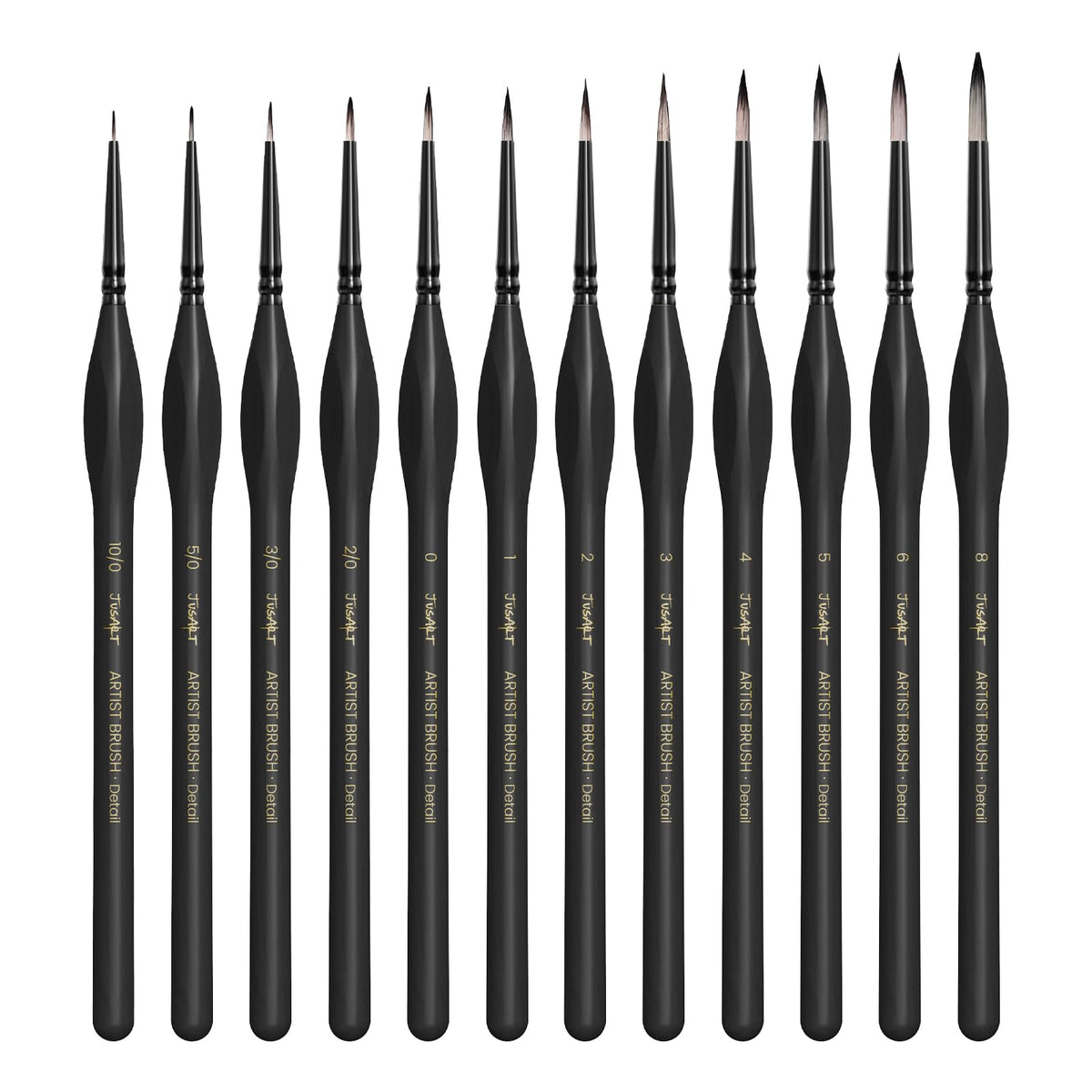 JusArt Detail Paint Brushes Set, 12 PCS Fine Tip Model Miniature Paint Brushes for Fine Detailing - Acrylic, Watercolor, Oil, Models, Rock Painting & Paint by Number - Triangular Handles (Black)